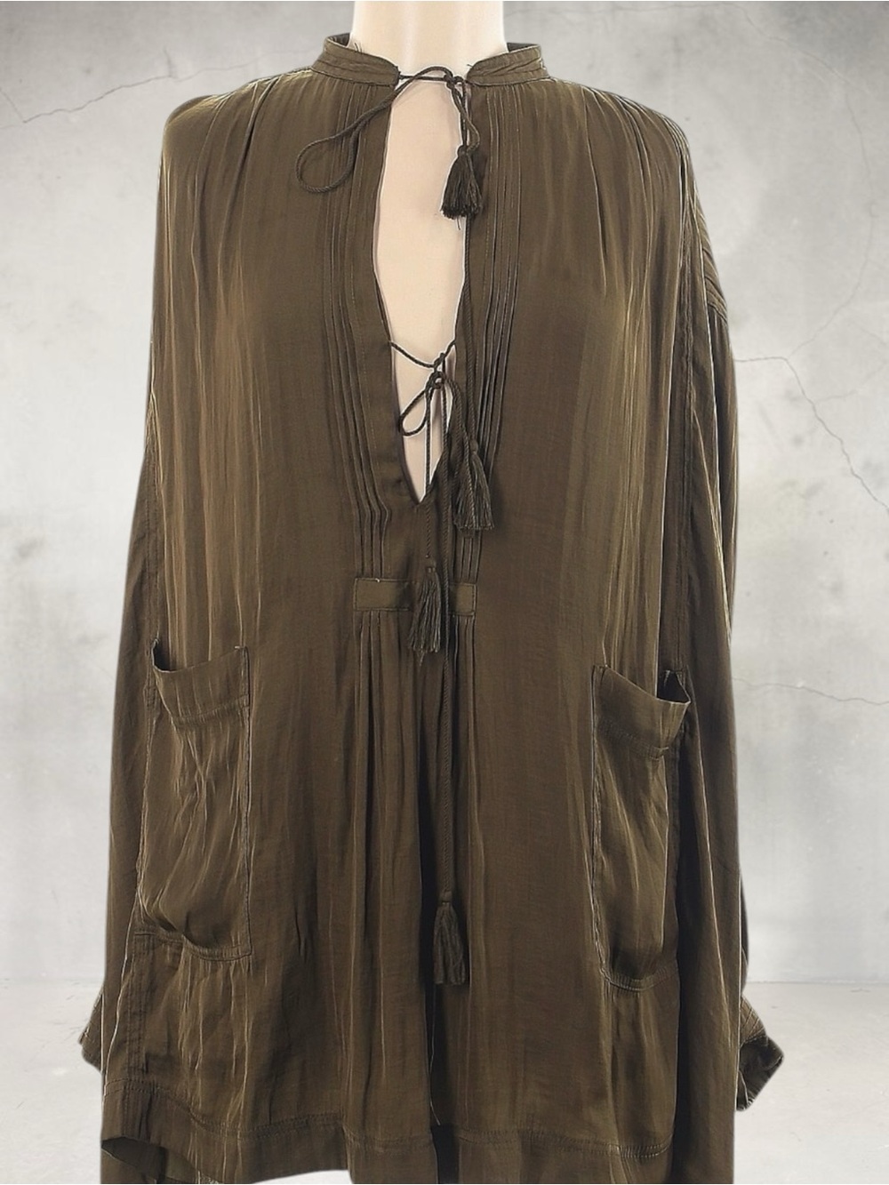 Free People Olive Green Long Sleeve Dress or Blouse